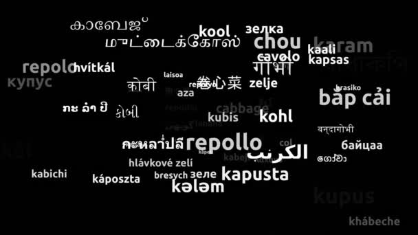 Cabbage Translated Worldwide Languages Endless Looping Zooming Wordcloud Mask — Stock Video