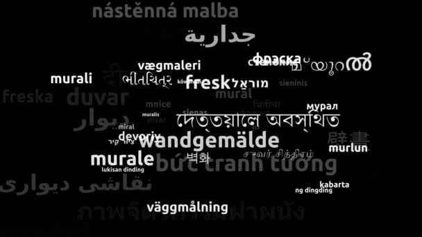 Фреска Перевод Языков Мира Бесконечный Цикл Увеличение Маски Wordcloud — стоковое видео