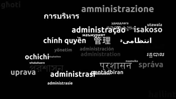 Administration Übersetzt Weltsprachen Endlosschleife Zoomen Wordcloud Maske — Stockvideo