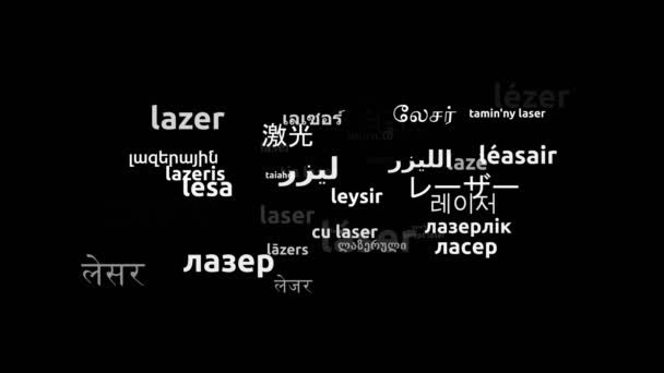 Laser Transfer Worldwide Languages Менее Looking Zooming Wordcloud Mask — стоковое видео