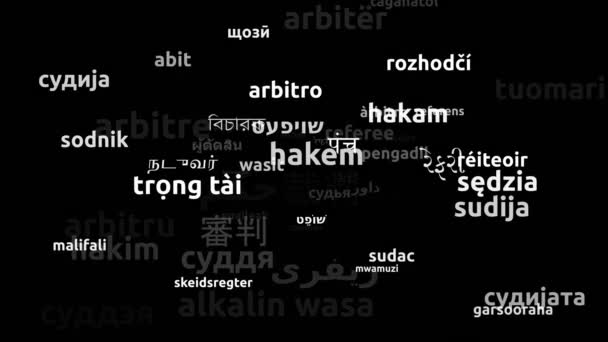 Árbitro Traduzido Idiomas Mundiais Endless Looping Zooming Wordcloud Mask — Vídeo de Stock