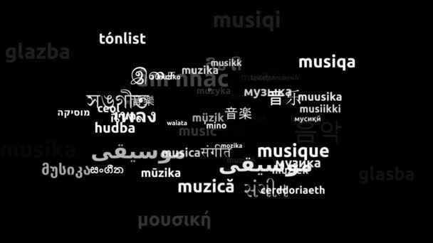 Musik Übersetzt Weltsprachen Endlosschleife Zoomen Wordcloud Maske — Stockvideo