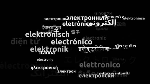 Electronic Translated Worldwide Languages Endless Looping Zooming Wordcloud Mask — Stockvideo