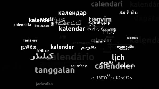 Calendar Translated Worldwide Languages Endless Looping Zooming Wordcloud Mask — Stock Video