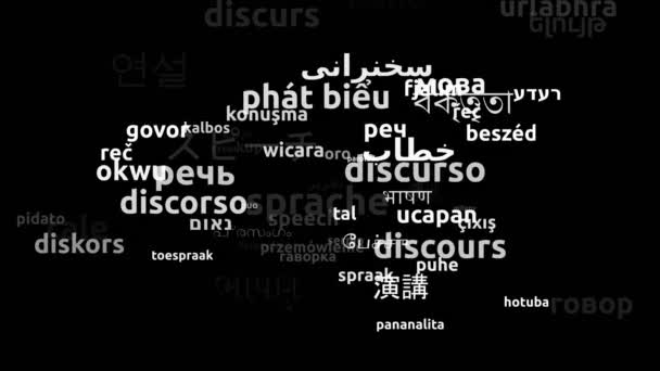 Speech Przetłumacz Komentarz Przetłumaczone Światowych Języków Endless Looping Zooming Wordcloud — Wideo stockowe