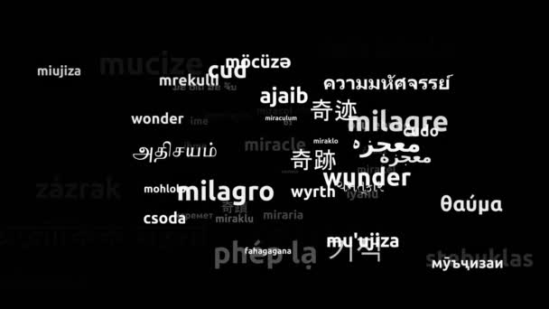 Θαύμα Μεταφράζεται Παγκόσμιες Γλώσσες Ατελείωτες Looping Zooming Wordcloud Mask — Αρχείο Βίντεο