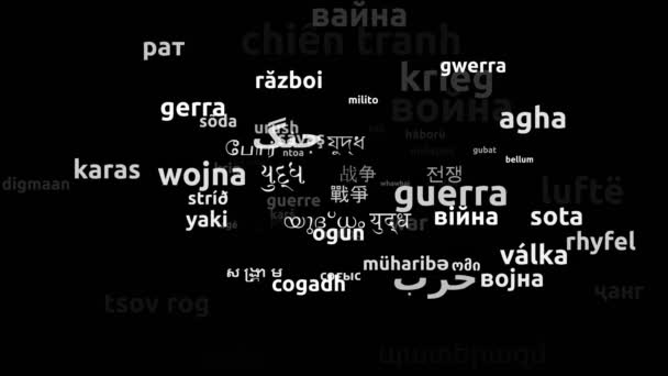 War Translated Worldwide Languages Endless Looping Zooming Wordcloud Mask — Stockvideo