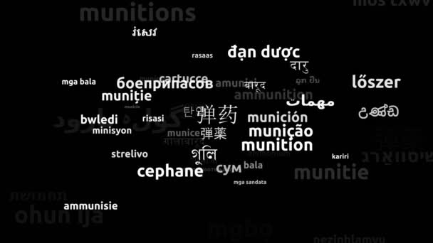 Ammunition Translated Worldwide Languages Endless Looping Zooming Wordcloud Mask — Stock Video