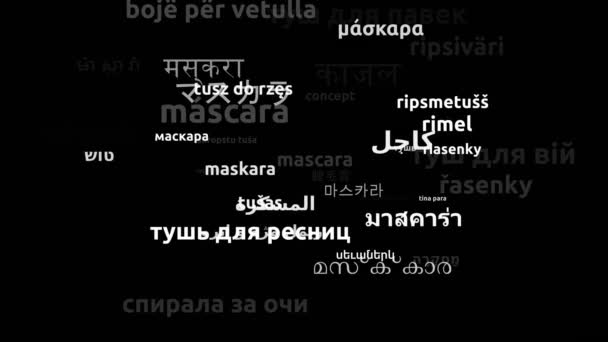 Тушь Перевод Языках Мира Бесконечный Цикл Увеличение Маски Wordcloud — стоковое видео