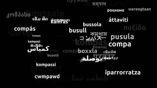 Compass Transfer Языках Мира Менее Петляющая Трехмерная Zooming Wordcloud Mask — стоковое видео