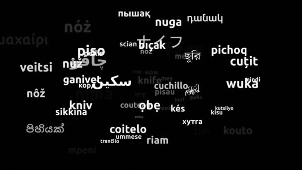 Cuchillo Traducido Idiomas Mundiales Endless Looping Zooming Wordcloud Mask — Vídeo de stock