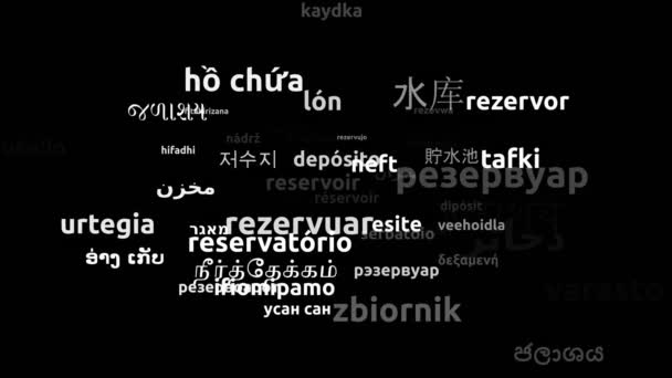 Reservoir Traducido Idiomas Mundiales Endless Looping Zoom Wordcloud Mask — Vídeos de Stock