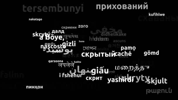 Κρυμμένη Μεταφρασμένη Παγκόσμιες Γλώσσες Ατελείωτες Looping Zooming Wordcloud Mask — Αρχείο Βίντεο