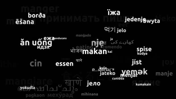 Eating Translated Worldwide Languages Endless Looping Zooming Wordcloud Mask — Stock Video