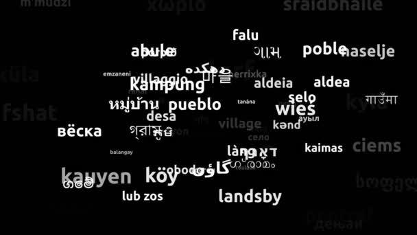 Village Translated Worldwide Languages Endless Looping Zooming Wordcloud Mask — Stockvideo