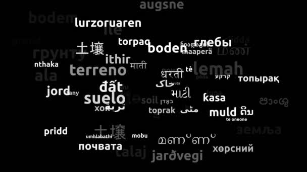 Půda Přeloženo Světových Jazycích Nekonečná Smyčka Přiblížení Wordcloud Maska — Stock video