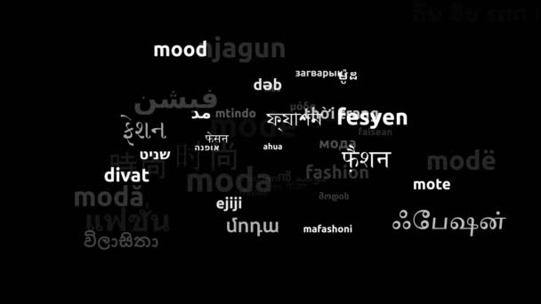 Móda Přeloženo Světových Jazycích Nekonečná Smyčka Přiblížení Wordcloud Maska — Stock video