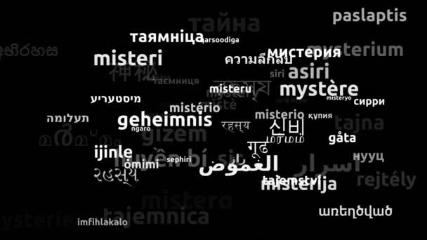 Misterio Traducido Idiomas Mundiales Endless Looping Zooming Wordcloud Mask — Vídeo de stock