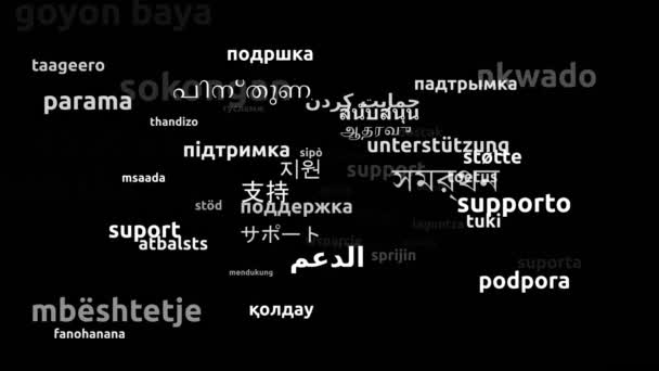 Support Translated Worldwide Languages Endless Looping Zoom Wordcloud Mask — Stock video