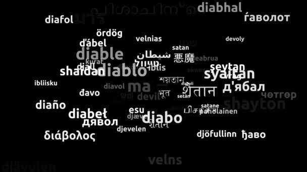 在68种世界语言中的魔鬼翻译无限循环3D缩放Wordcloud掩蔽 — 图库视频影像