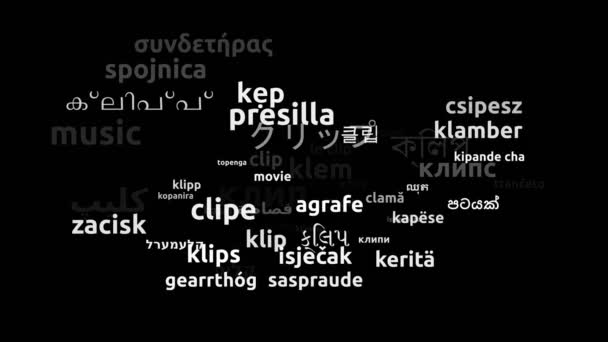 用54种世界语言连续循环3D缩放Wordcloud掩码进行剪贴翻译 — 图库视频影像