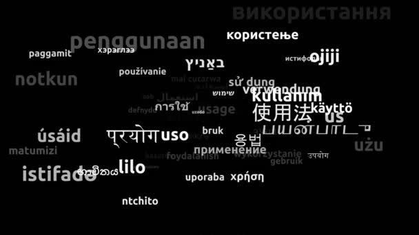 全球57种语言无限循环3D缩放Wordcloud掩蔽中的用法 — 图库视频影像