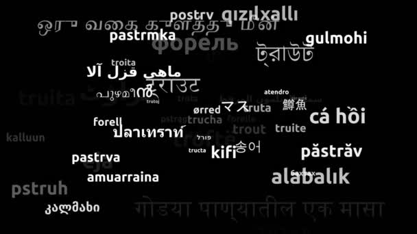 Truta Traduzida Idiomas Todo Mundo Endless Looping Zooming Wordcloud Mask — Vídeo de Stock