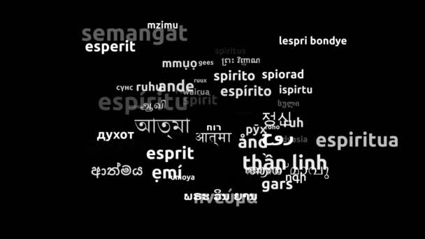Spirit Translated Worldwide Languages Endless Looping Zooming Wordcloud Mask — Stock Video