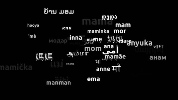 妈妈翻译为56种世界语言无限循环3D缩放沃德云掩蔽 — 图库视频影像