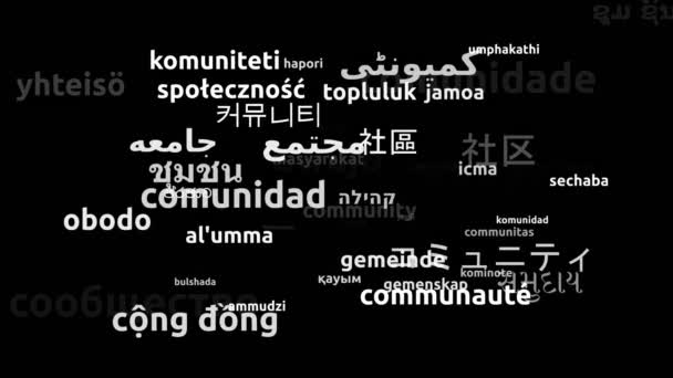 Comunità Tradotta Lingue Tutto Mondo Endless Looping Zoom Wordcloud Mask — Video Stock