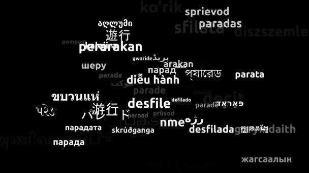 Desfile Traduzido Idiomas Todo Mundo Endless Looping Zooming Wordcloud Mask — Vídeo de Stock
