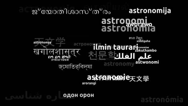 Astronomi Diterjemahkan Dalam Bahasa Sedunia Endless Looping Zooming Wordcloud Mask — Stok Video