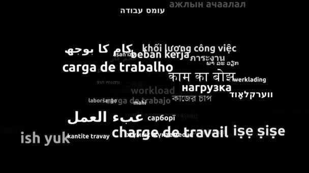 被翻译成42种世界语言的工作量无限循环3D缩放Wordcloud掩蔽 — 图库视频影像