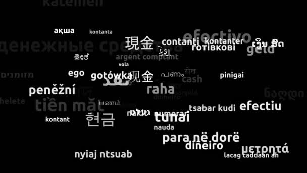 Geld Vertaald Wereldwijd Talen Endless Looping Zooming Wordcloud Mask — Stockvideo
