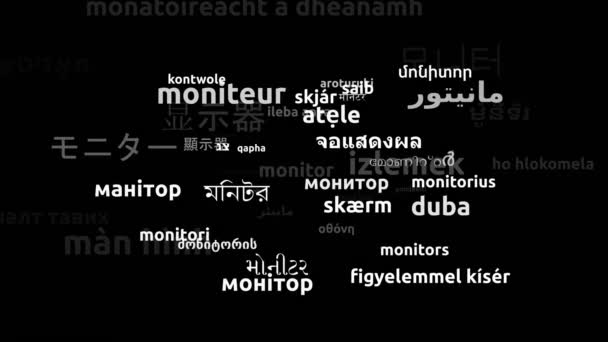 Monitor Übersetzt Weltsprachen Endlosschleife Zoomen Wordcloud Maske — Stockvideo