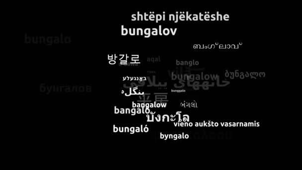 Bungalow Oversat Hele Verden Sprog Endless Looping Zooming Wordcloud Mask – Stock-video