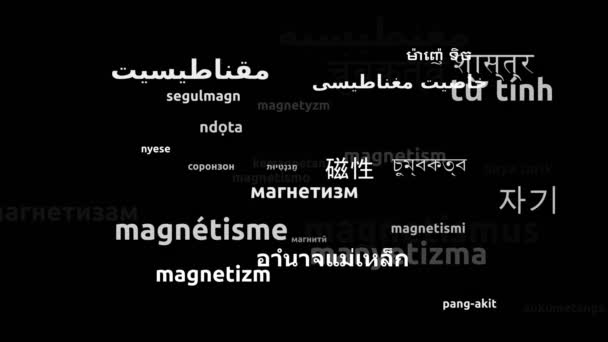 Magnetisme Vertaald Wereldwijd Talen Endless Looping Zooming Wordcloud Mask — Stockvideo