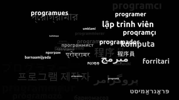 Programmør Oversat Til Hele Verden Sprog Endless Looping Zooming Wordcloud – Stock-video