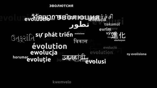 翻译为48种世界语言无休止循环3D缩放沃德云掩蔽的进化 — 图库视频影像