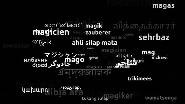 Magiker Översatt Till Hela Världen Språk Endless Looping Zooming Wordcloud — Stockvideo