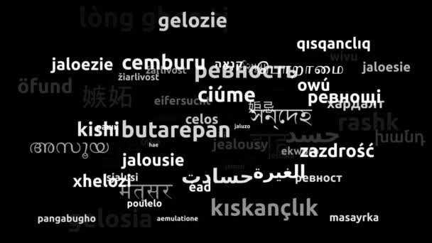Eifersucht Übersetzt Weltsprachen Endlosschleife Zoomen Wordcloud Maske — Stockvideo