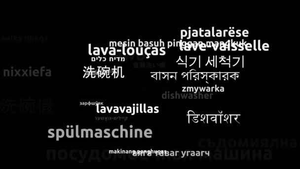 Dishwasher Translated Worldwide Languages Endless Looping Zooming Wordcloud Mask — Stock Video