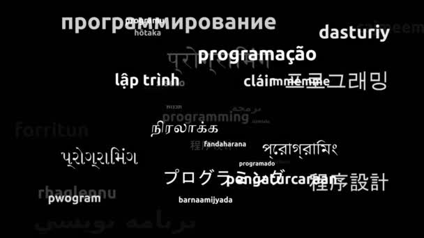 Программирование Перевод Языков Мира Бесконечный Цикл Увеличение Маски Wordcloud — стоковое видео