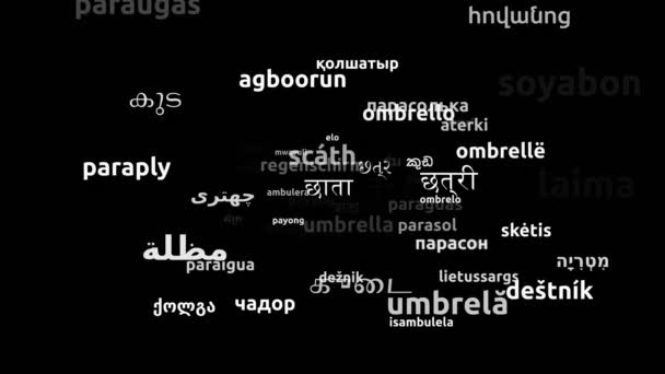 Regenschirm Übersetzt Weltsprachen Endlosschleife Zoomen Wordcloud Maske — Stockvideo