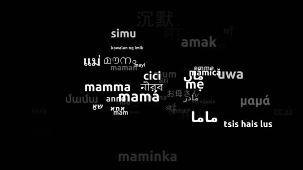 Мама Переведена Языков Мира Бесконечный Цикл Увеличение Маски Wordcloud — стоковое видео