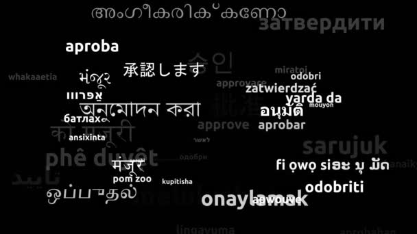 Approve Translated Worldwide Languages Endless Looping Zoom Wordcloud Mask — Stock video