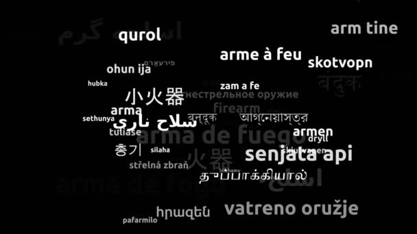 Firearm Μεταφράστηκε Worldwide Languages Endless Looping Zooming Wordcloud Mask — Αρχείο Βίντεο