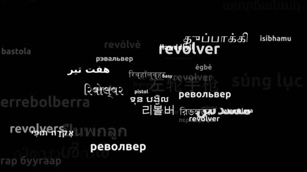Revolver Vertaald Wereldwijd Talen Endless Looping Zooming Wordcloud Mask — Stockvideo