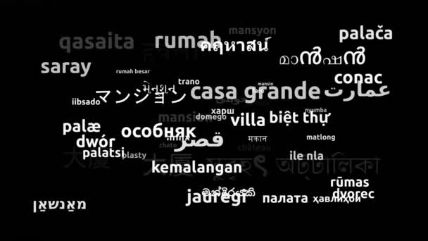 翻译为62种世界语言无限大环路3D缩放沃德云掩蔽 — 图库视频影像