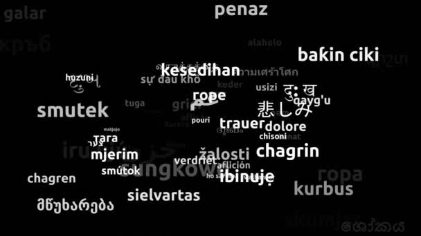 Grief Translated Worldwide Languages Endless Looping Zooming Wordcloud Mask — Vídeo de Stock